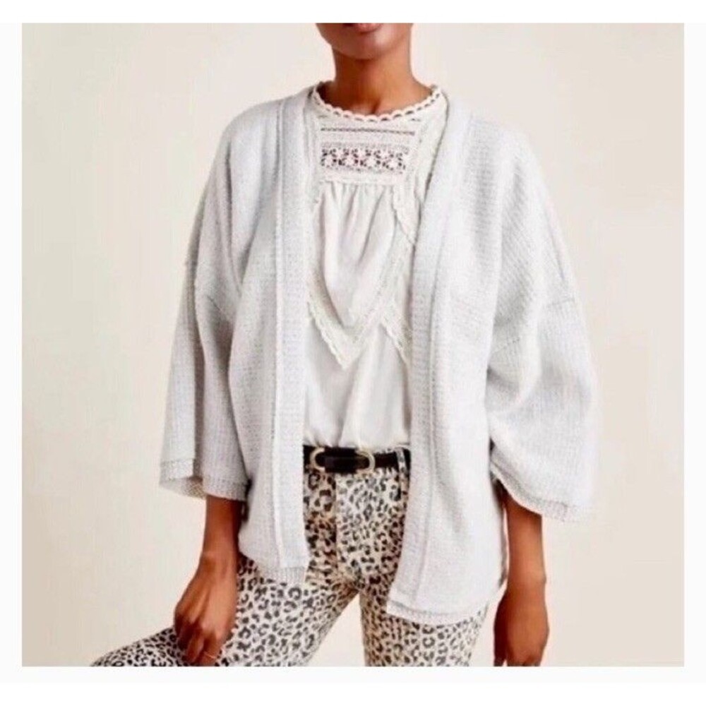 Anthropologie Maeve Lia Hacci Kimono Waffle Knit Cardigan Large Oversized Open